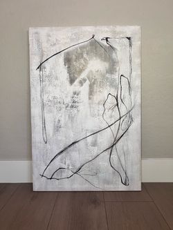 36x24 LARGE Modern Hand Painted White Grey And Black Textured Canvas Wall Art