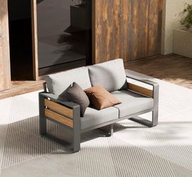 Outside Aluminum Lawn Furniture - 1 Pcs Loveseat, All-Weather Metal Modern Outdoor Loveseat Sofa with Washable Thick Cushion for Garden/Backyard/Porch