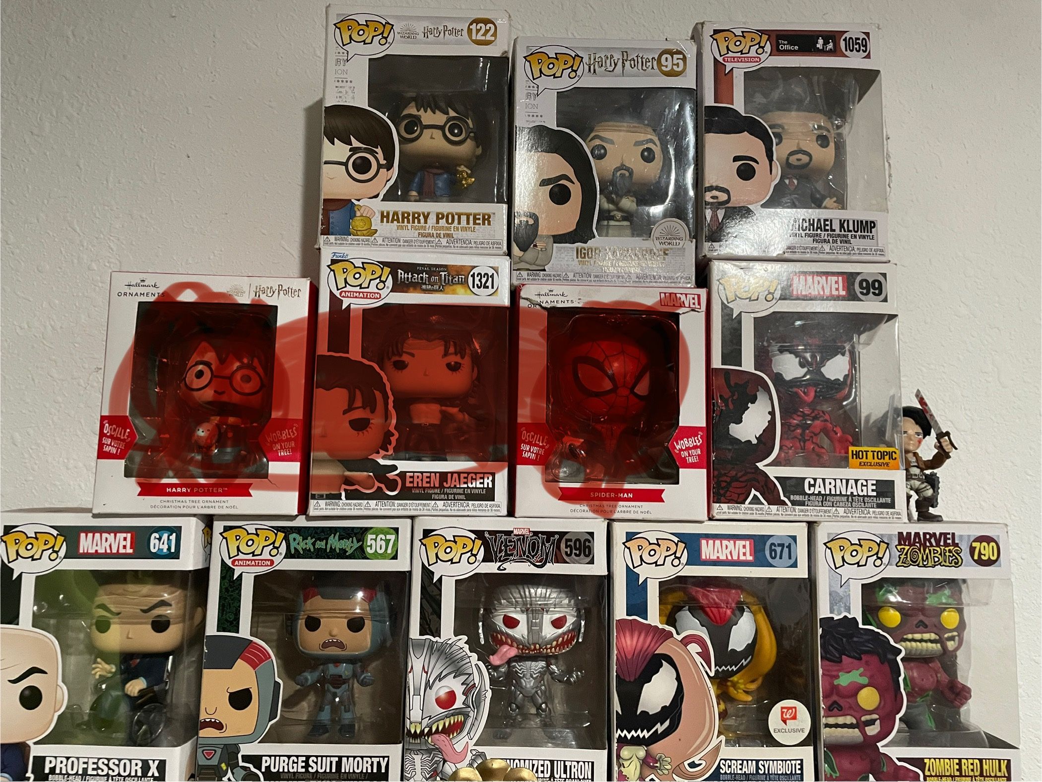 Funko pops marvel,rick and morty ,harry potter and office