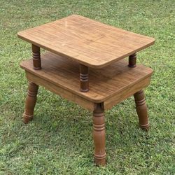 Vintage Mid Century 2 Tier Maple Wood Formica Top Side End Table