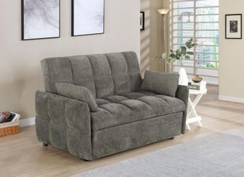 Dark Gray Tufted Chenille Convertible Sleeper Sofa Bed w/ Memory Foam Topper