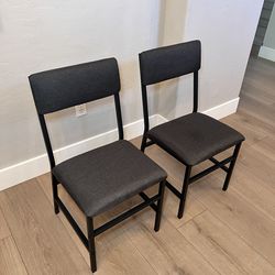 NEW- TWO Grey Upholstered Fabric Modern Dining Chairs With Black Metal Legs