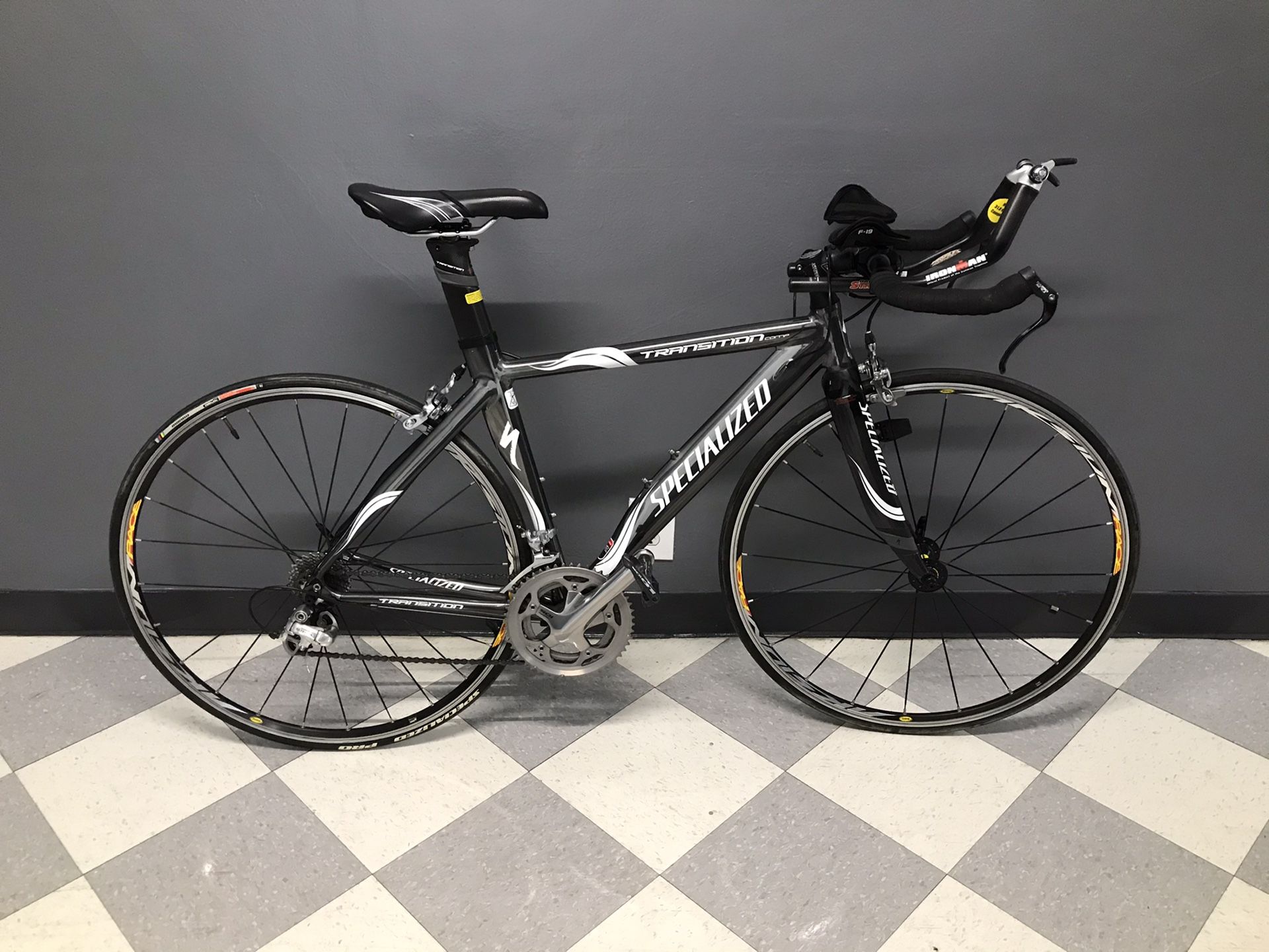 2006 Specialized Transition Comp tri bicycle Black Chrome Aluminum Road Race Bike 52cm Small frame Carbon Fiber Forks and seatpost 105 Ultegra