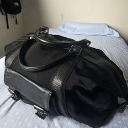 Banana Republic Large Black Canvas Leather Trim Duffle Weekender Travel Bag