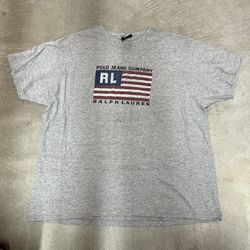 Vintage 90s Ralph Lauren Polo Jeans Co Flag T-Shirt Made in USA Gray Large