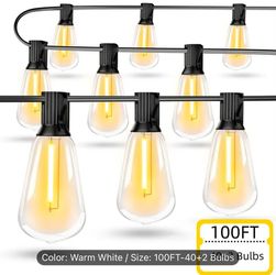 Outdoor String Lights, 2700K Patio Lights with 40+2ST38 Shatterproof LED Edison Bulbs, Connectable