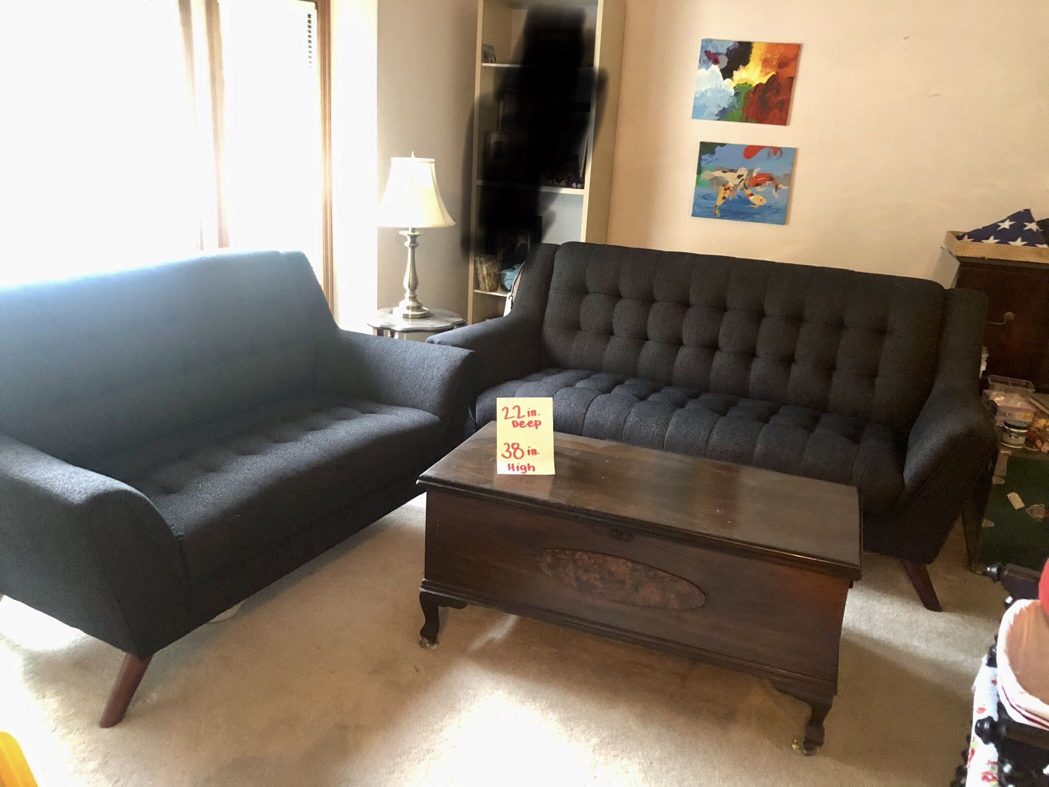 Sofa Loveseat Set, MidMod, Retro, Charcoal