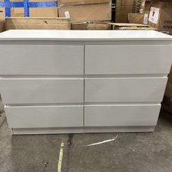 Brand new White 6 Drawer Dresser for Bedroom, 15.3" D x 47.2" W x 32.3" H in Simply Modern Chest of Drawers, Wood Storage Double Dresser with Deep Dra
