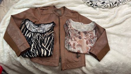 A Whole Interchangeable Outfit, Faux, Leather Jacket, Two Tops, And A Pair Of Pants