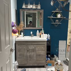Vanity Sink + Mirror + Light Fixture