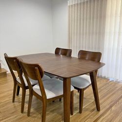 5 Pieces Walnut Color Dining Table Set
