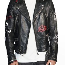 Ksubi Men's Dance Klub Graphic Leather Biker Jacket