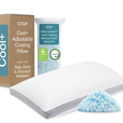 (Brand New Factory Sealed)  Coop Home Goods Cool+ Adjustable Pillow, Queen Size Plus Shaped Memory Foam Pillows with Cooling Gel, Back, Stomach or Sid