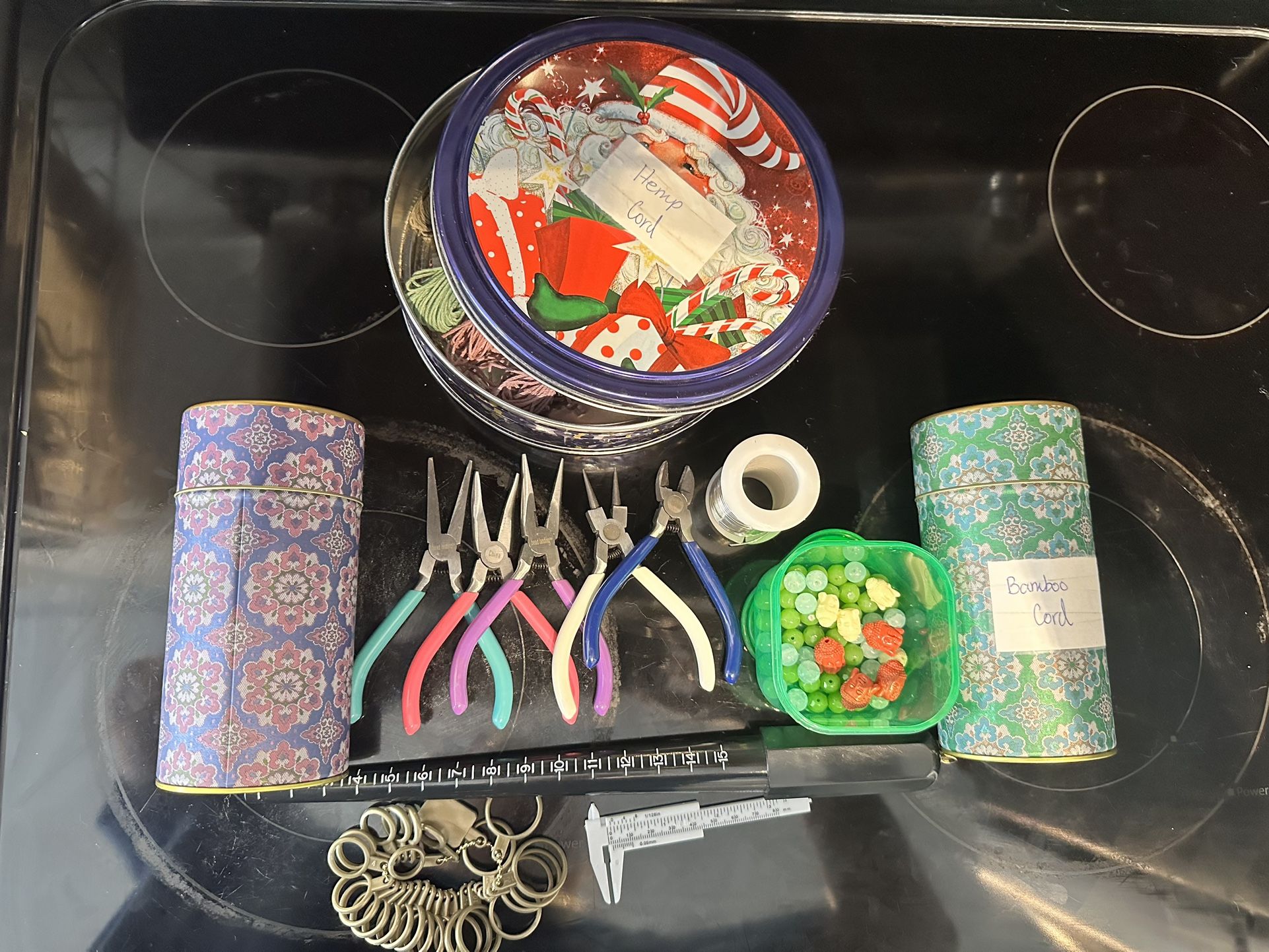 Jewelry Making Material Bundle, Braiding Cord, Beads, Ring Sizer Kit, Various Items