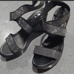 Black Glittery Wedge Shoes