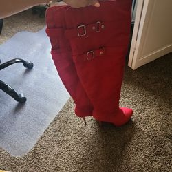 Over The Knee Red Heel Boots Size 9