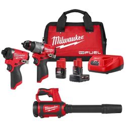 M12 FUEL 12-Volt Lithium-Ion Brushless Cordless Hammer Drill and Impact Driver Combo Kit with Compact Spot Blower