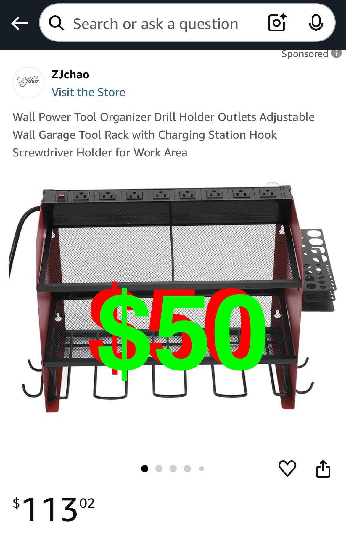ZJchao - Wall Power Tool Organizer Drill Holder Outlets Adjustable Wall Garage Tool Rack with Charging Station Hook Screwdriver Holder for Work Area