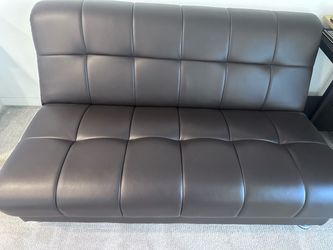 Modern Brown Faux Leather Convertible Futon/Sofa with Hidden Storage