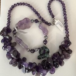Natural Amethyst pretty design necklace 18” And A Bracelet