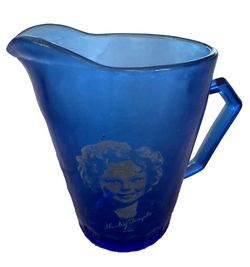Vintage Depression Glass Hazel-Atlas Glass Co Shirley Temple cobalt Blue Pitcher 4.5"H Authentic