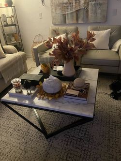 Marble Top Coffee Table with Metal Base