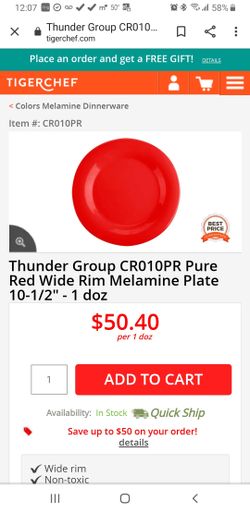 50 Thunder Group CR010PR Pure Red Wide Rim Melamine Plate 10-1/2" -