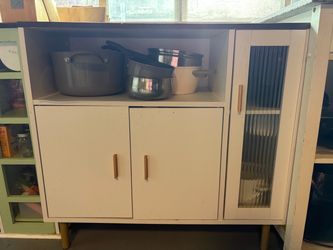 Mid-Century White Storage Cabinet with Glass Door