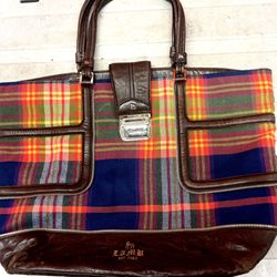 L.A.M.B. Gwen Stefani Plaid Leather Satchel Shoulder Bag Designer Celebrity 75