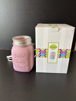 Scentsy Grateful Thankful Blessed Frosted Mason Jar Wax Warmer
