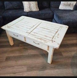 Distressed Farmhouse wood coffee table with drawers