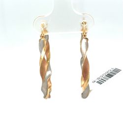14Kt Tri Color Gold Satin Twist Hoop Earrings 2.50g 3x30 156058/6