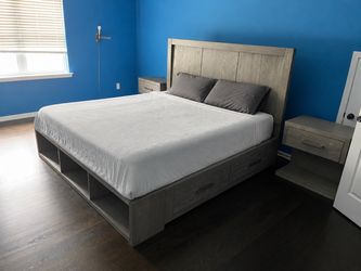 Queen Storage Bed + Mattress + 2 Nightstands