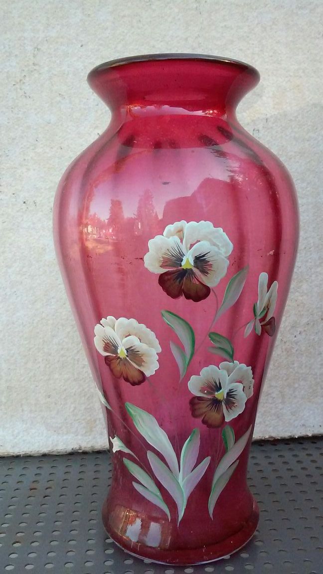 1994 Bill Fenton hand-painted glass White Pansies Hand Painted by C.Griffith #891