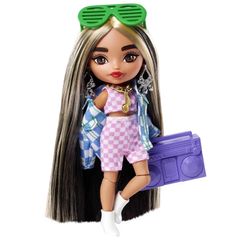Barbie Extra Minis Doll #2 (5.5 in)  with Doll Stand & Accessories Including Shutter Sunglasses and Boombox