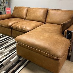 🦋Showroom,Fast Delivery, Finance,Web🦋 Caramel Modular Sectional Sofa Pre-Sets ,  3pc Sectional w/ RAF Chaise Contemparary Comfortable Couch