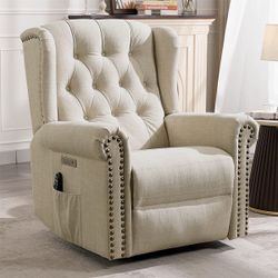 Power Swivel Rocking Glider Recliner Chair, Electric Nursery Reclining Sofa Chair with Heat and Massage, Wingback Tufted Upholstered Recliner for Livi