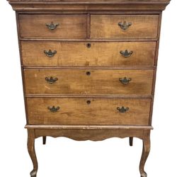 Federal Queen Anne Dresser Dovetails Pegs Beveled Wood Chest of Drawers Tallboy