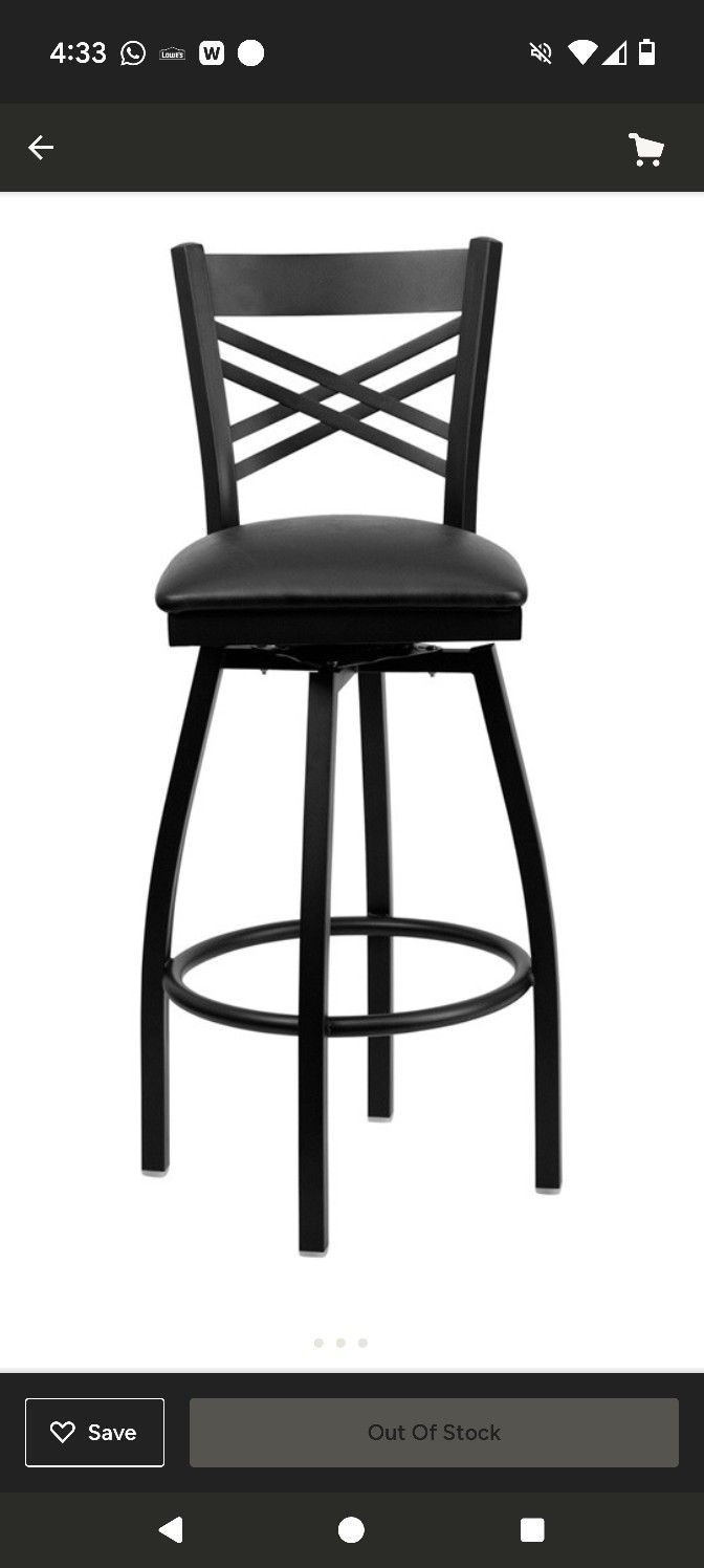 Dyersburg 32" Metal Barstool Black X-Style Back Swivel, Black Vinyl Seat