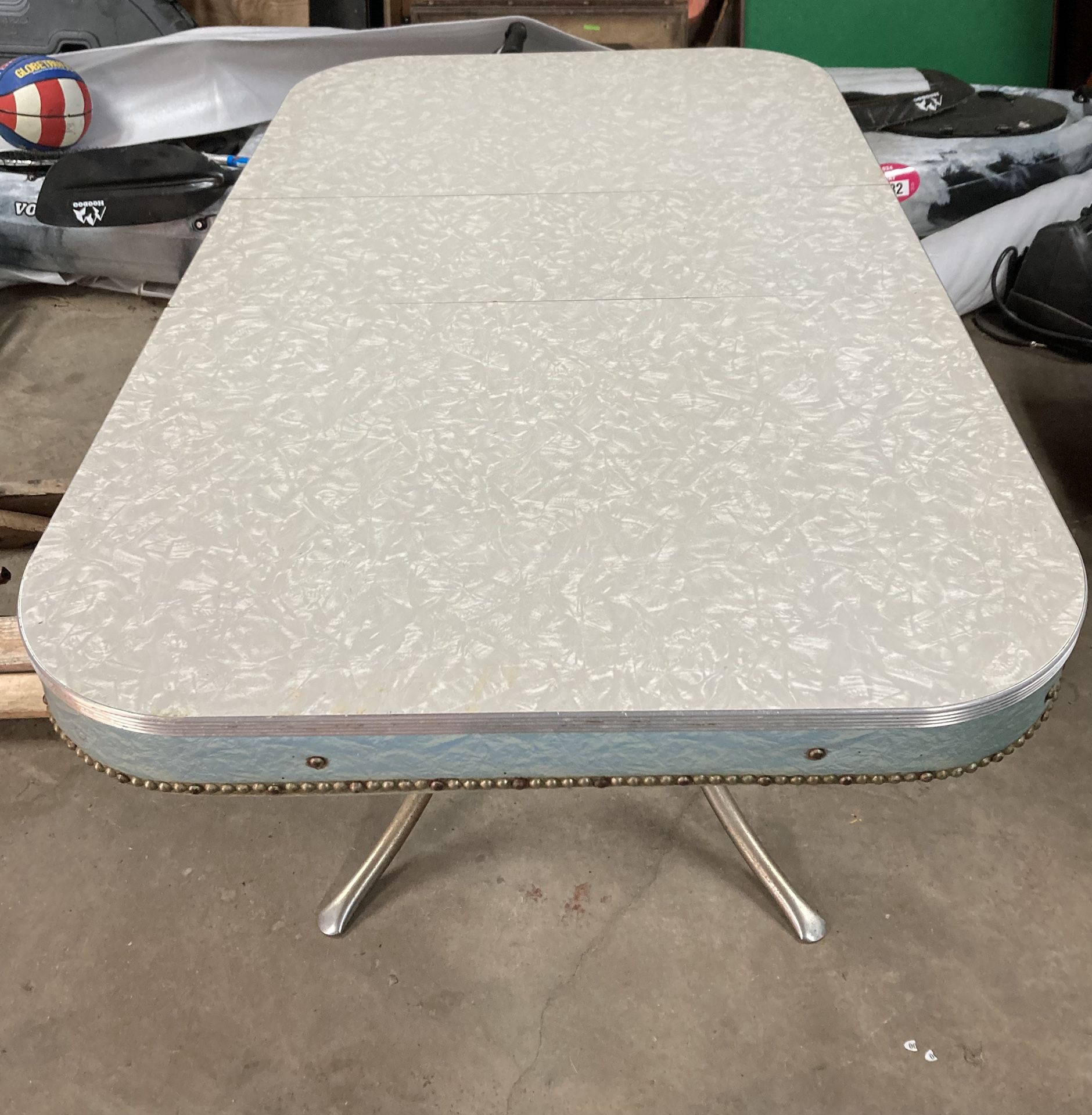 Vintage 1950s Formica Chrome Studded Table W/Leaf