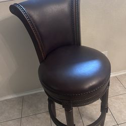 2pcsROME + OAK Runyan 26" Swivel Counter Stool, Rotating High Back Barstool in Dark Walnut Finish with Vintage Brown Vegan Leather Seat