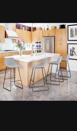 Velvet 24in. Light Gray Bar Stools Low Back Meta Frame Counter Height Bar Stool With Velvet Upholstery (Set of 4)