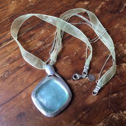 925 Large Fragment Ancient Polished Roman Glass Pendant 