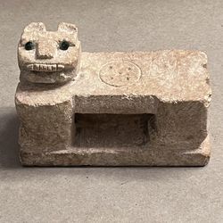 Antique Hand Carved Stone Lion Protector Mini Statue 