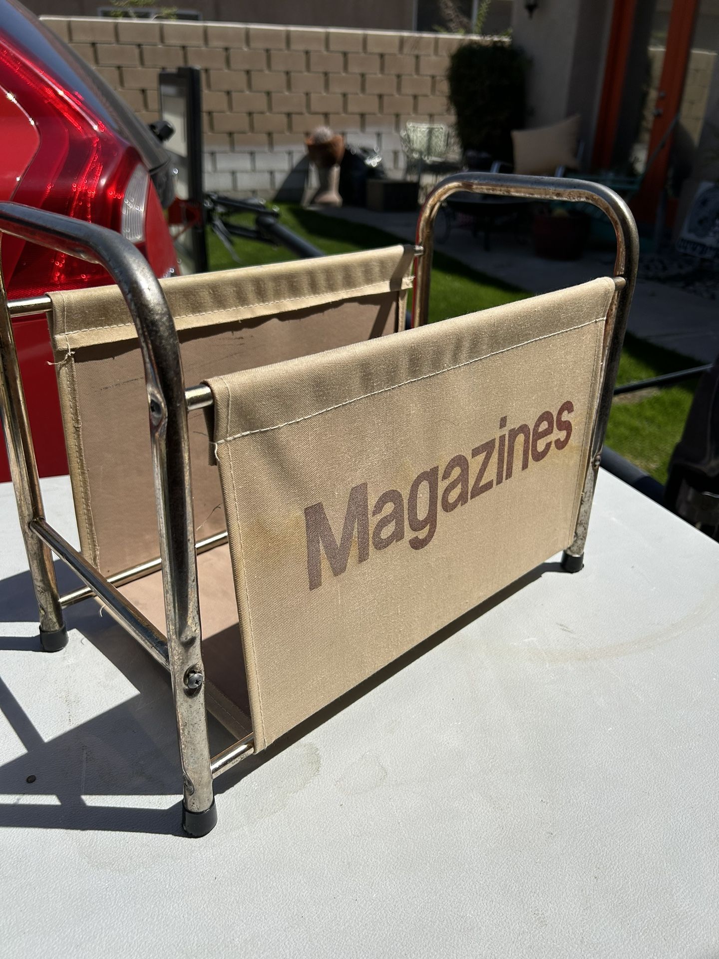 Vintage Canvas~Brass Magazine Rack