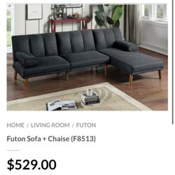 Black Futon Sofa With Chaise 