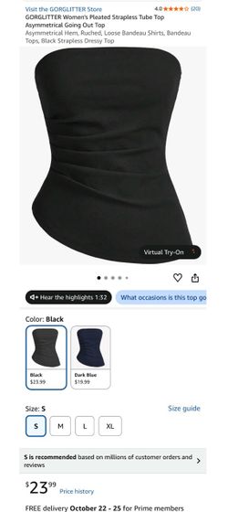 GORGLITTER Black Strapless Ruched Tube Top