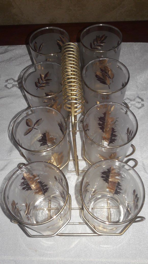 Vintage "FALL DECOR" 1960s Hollywood Regency Fred Press Black And Gold Highball Glasses
