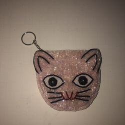 Sequins Pink Kitty Cat Change Purse/Keychain 