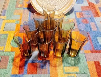 Set of 10 Amber Glasses Tumblers Duralex 5.5" tall.